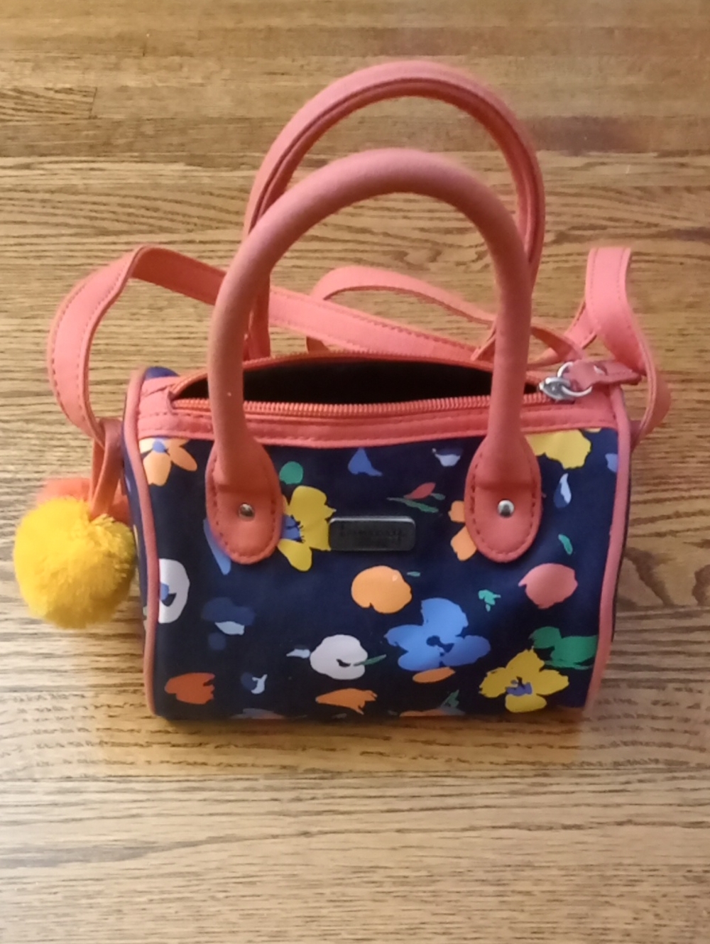 Tommy Hilfiger Navy Floral Mini Satchel with Coral Trim
